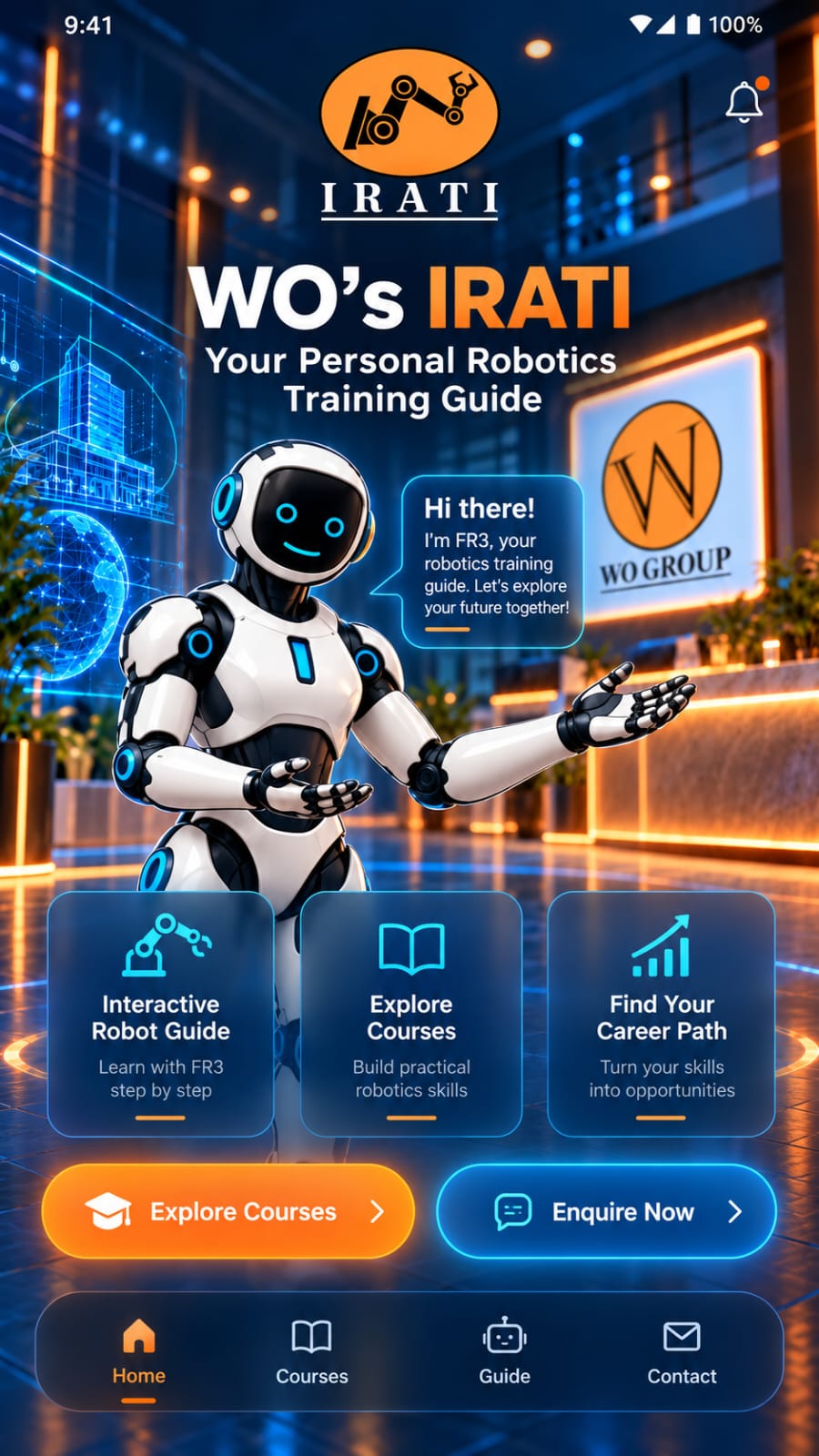 WO's IRATI mobile app home screen
